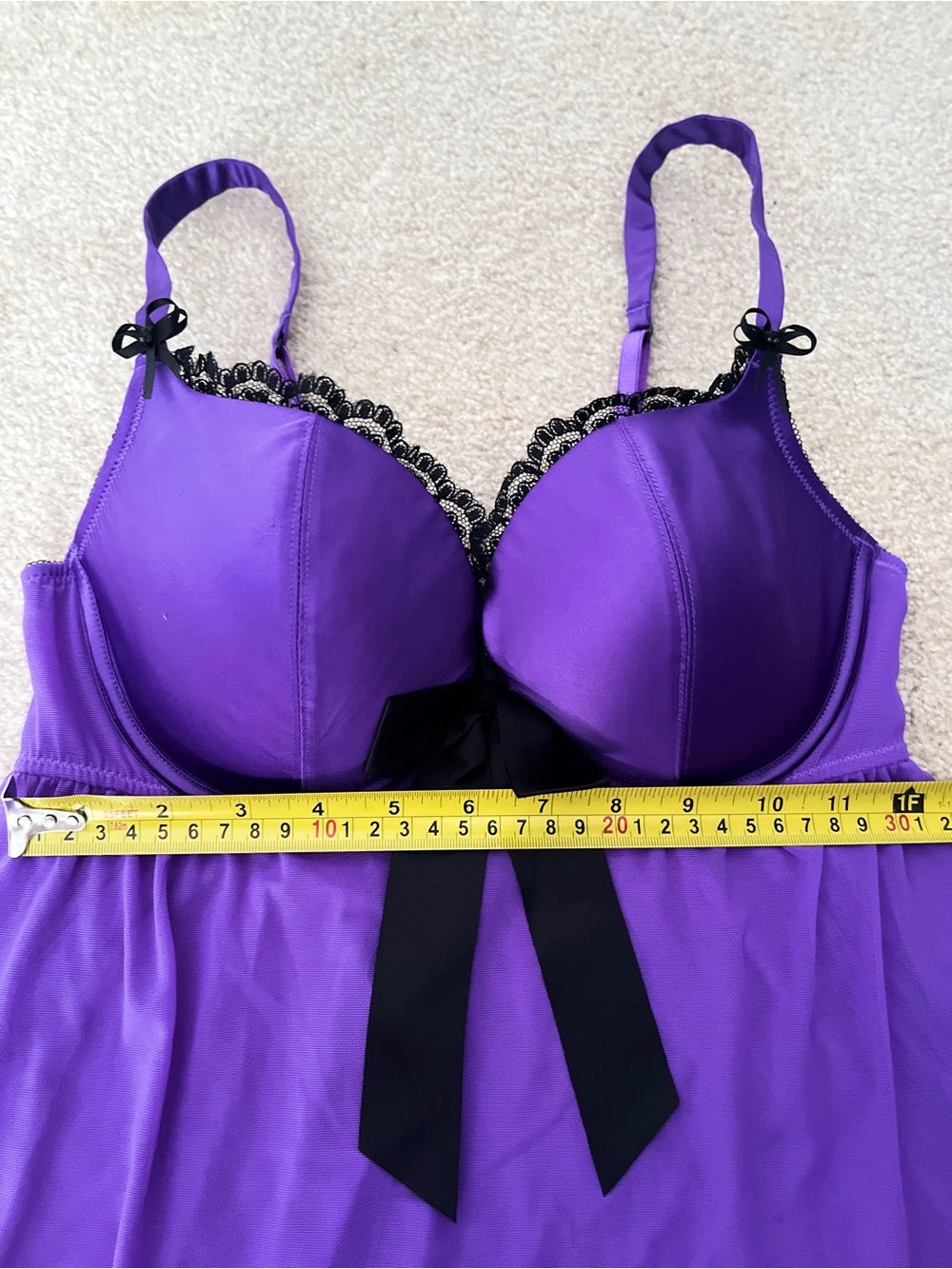 Vintage Y2K La Senza Royal Purple & Black Babydoll Chemise Lingerie - Med - Picture 2 of 7